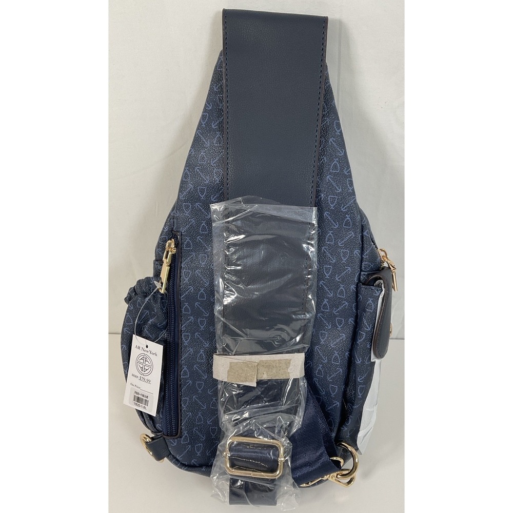 NWT AR New York Vegan Leather Sling‎ Bag Purse Cross Body 7820 Navy Blue - Picture 4 of 6